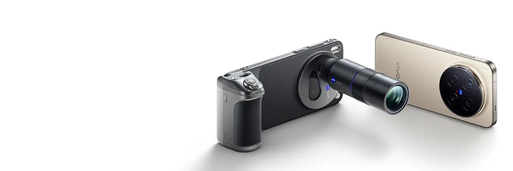 Black and silver camera with lens attachment