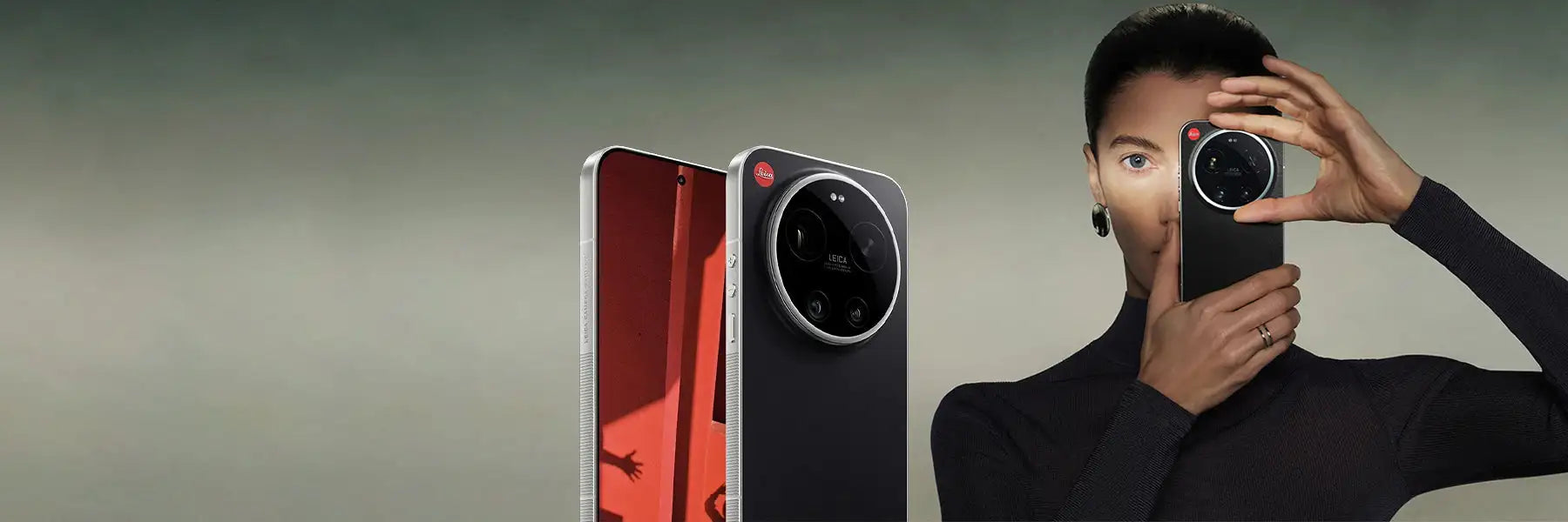 Black smartphone with a circular camera module and red back panel