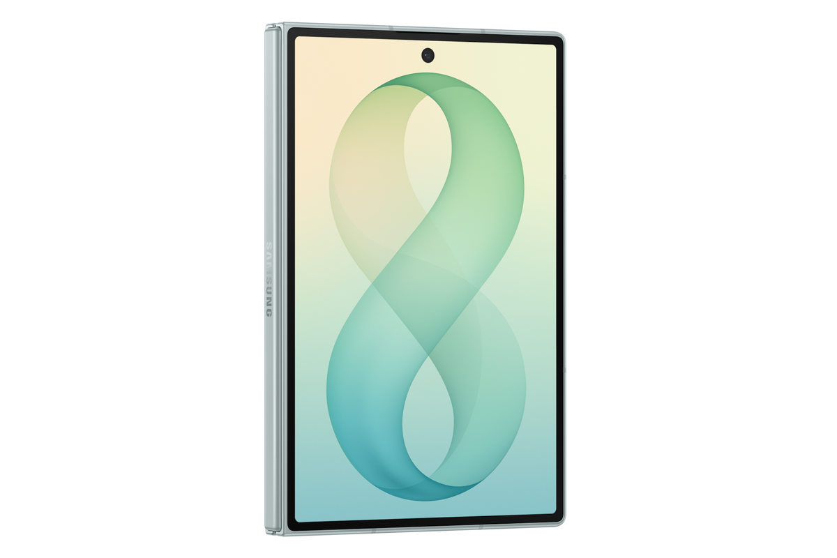 Samsung Galaxy Z Fold8 Pistachio angled cover-screen view