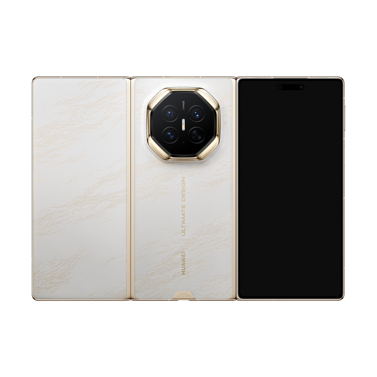 HUAWEI Mate XT 2 ULTIMATE DESIGN in Bright White — unfolded rear view