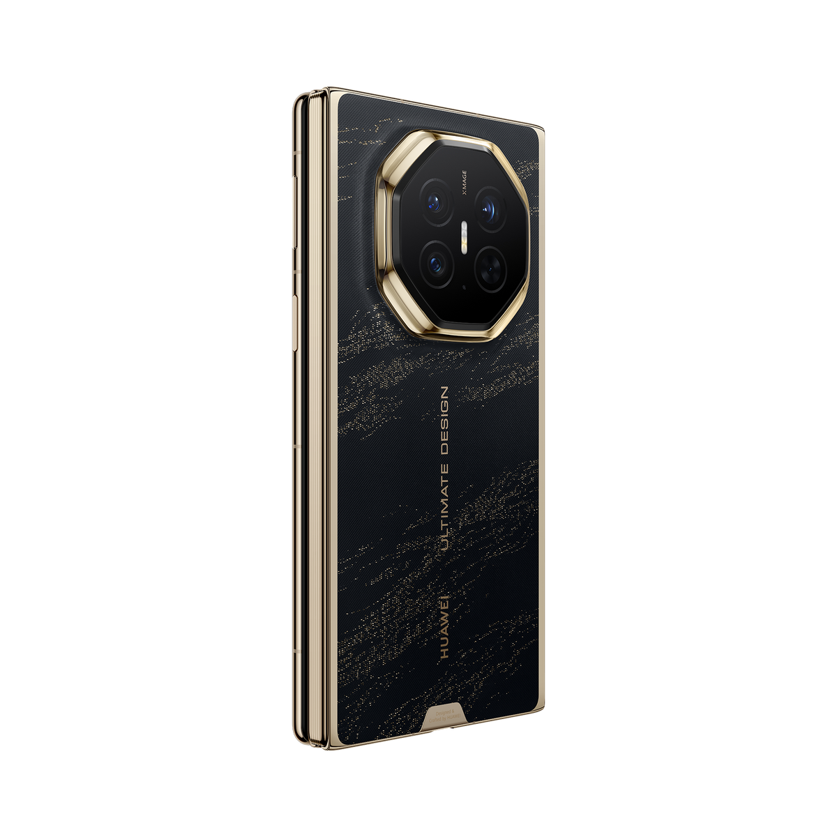 HUAWEI Mate XT 2 ULTIMATE DESIGN in Deep Black — folded angled rear left