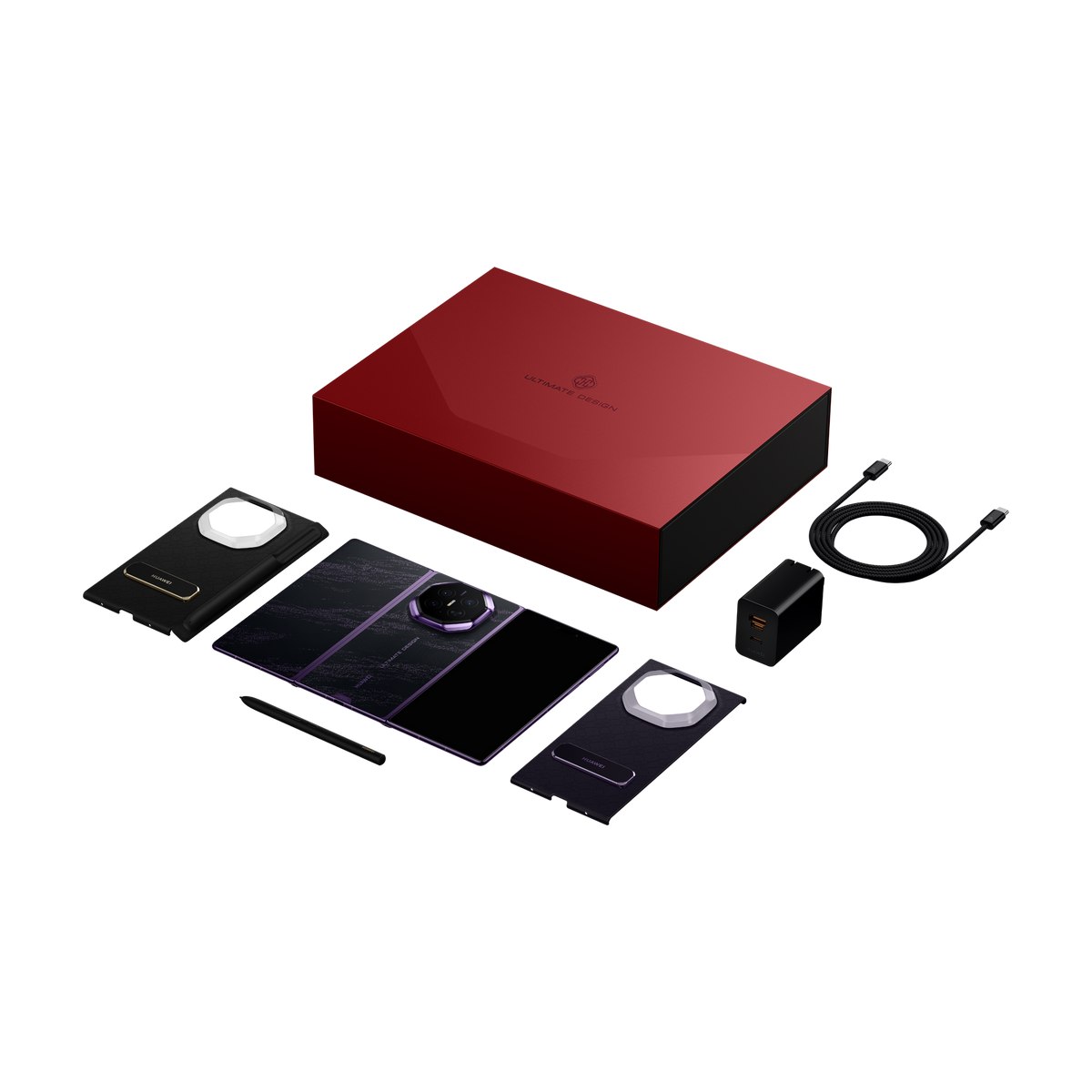 HUAWEI Mate XT 2 ULTIMATE DESIGN Brocade Purple stylus kit and included accessories