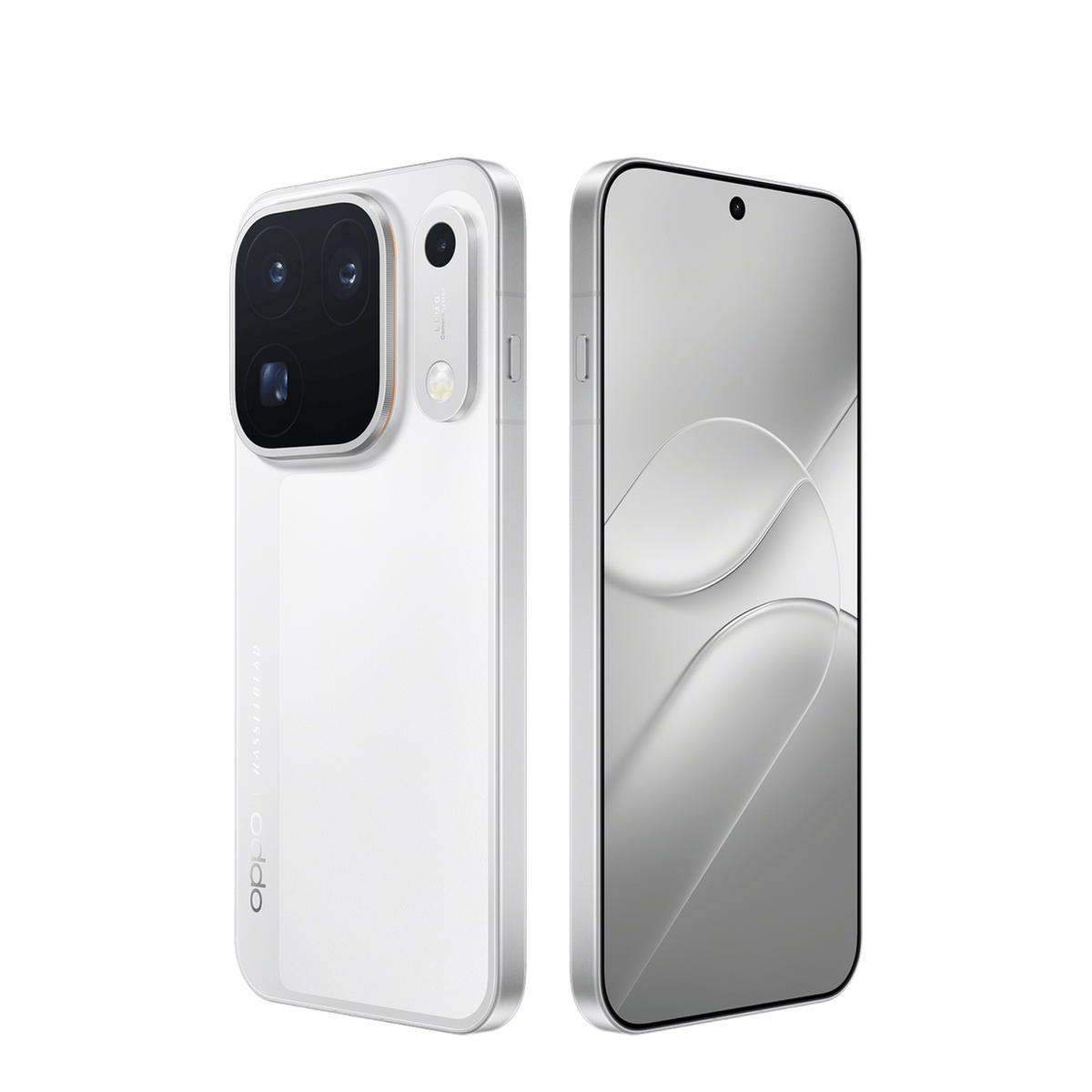 OPPO Find X10 Pro Max Moon White, angled front and rear view