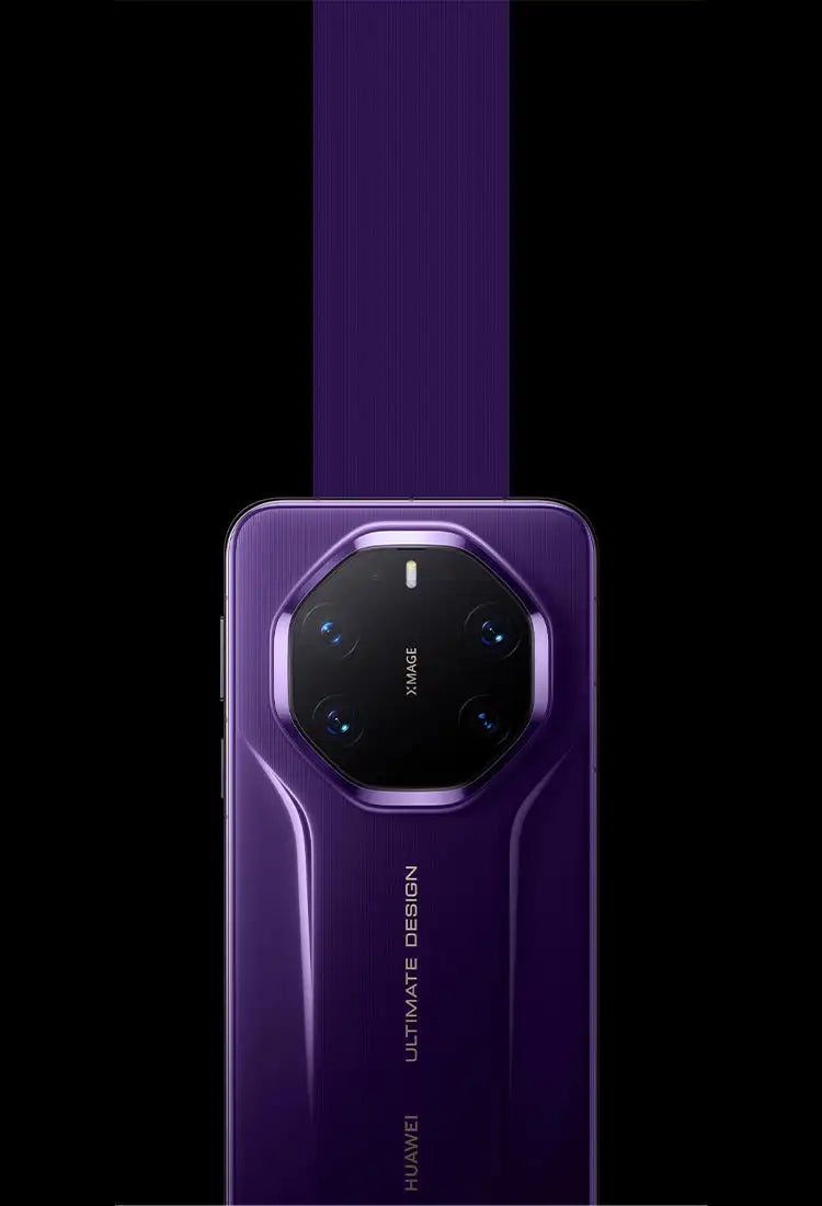 Purple phone with a unique circular camera lens design and transparent back.