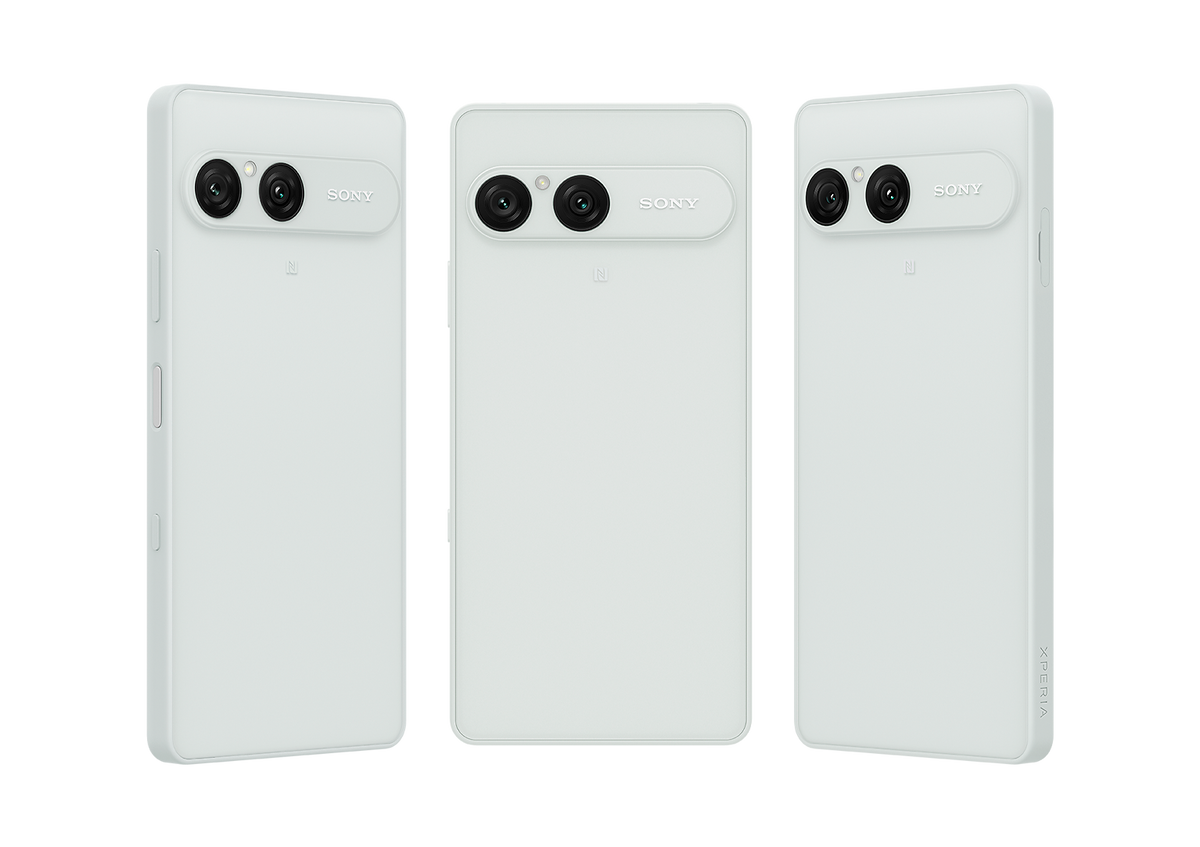 Sony Frozen White Xperia 10 VIII smartphone, three-quarter back views showing dual-camera module