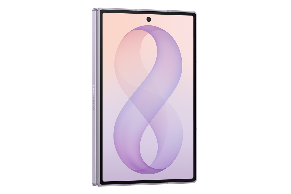 Samsung Galaxy Z Fold8 Lavender angled cover-screen view