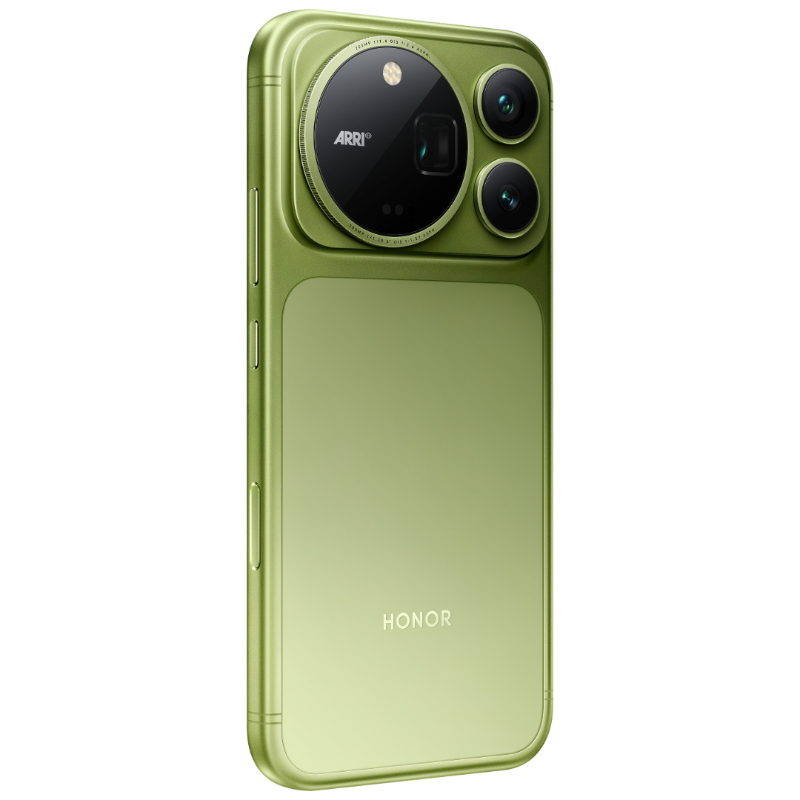 HONOR Magic9 Pro Max Moss Green angled rear view from one side