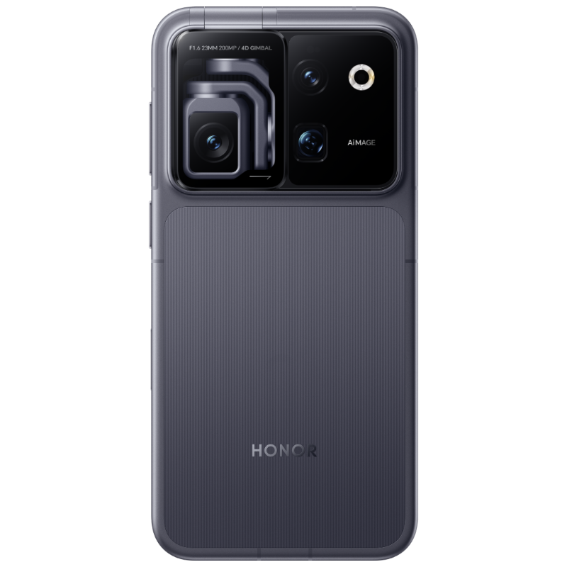 HONOR Robot Phone in Moon Shadow Gray, rear view with gimbal closed