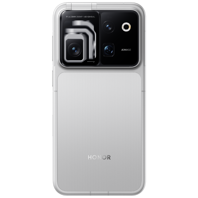 HONOR Robot Phone in Star Trail Silver, rear view with gimbal closed