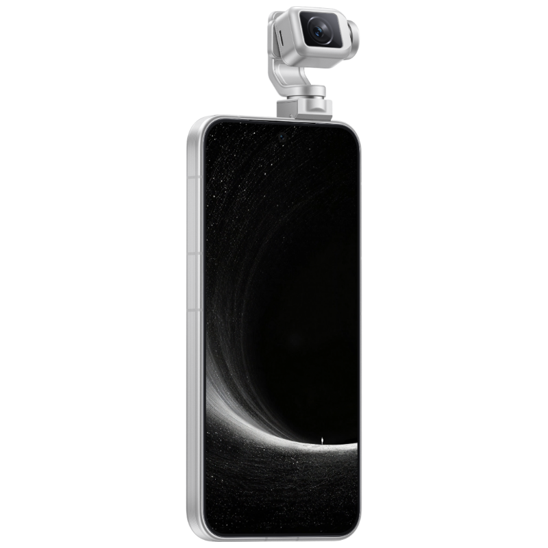 HONOR Robot Phone in Star Trail Silver, front angled view with gimbal extended