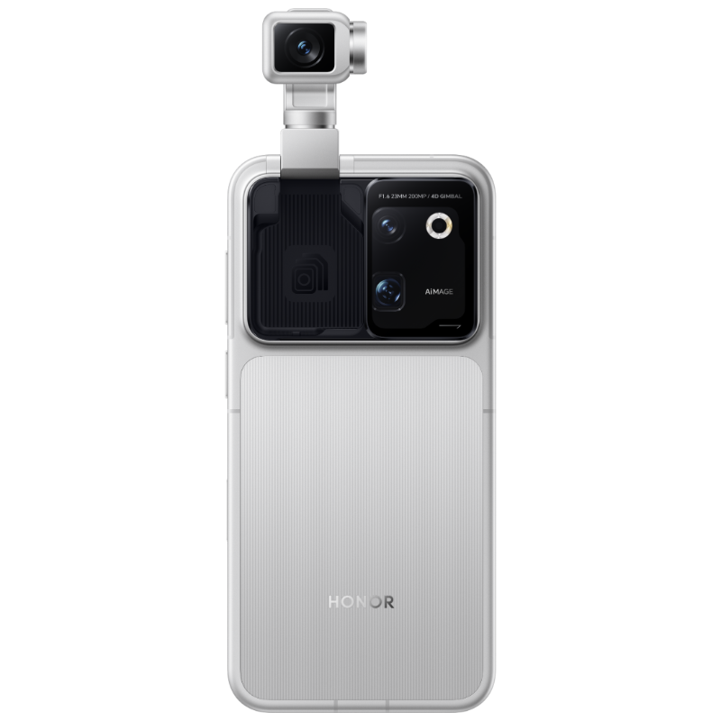 HONOR Robot Phone in Star Trail Silver, rear view with gimbal extended