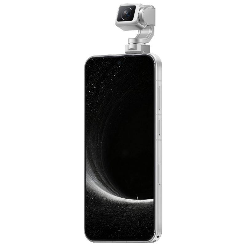 HONOR Robot Phone in Star Trail Silver, opposite front angle with gimbal extended