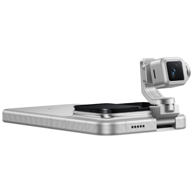 HONOR Robot Phone in Star Trail Silver, horizontal view with gimbal extended