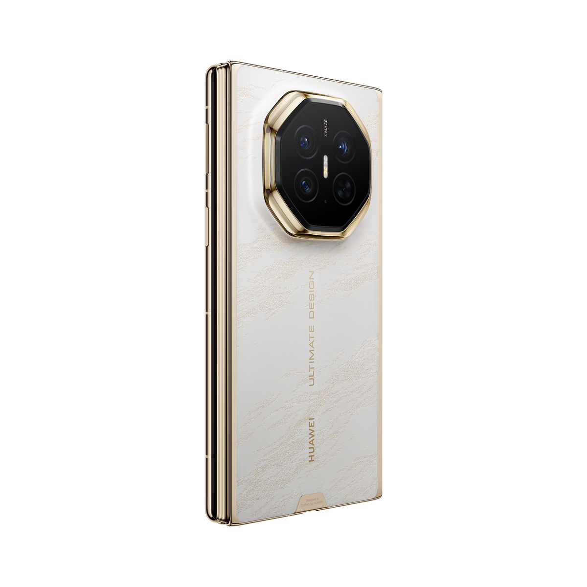 HUAWEI Mate XT 2 ULTIMATE DESIGN in Bright White — folded angled rear left