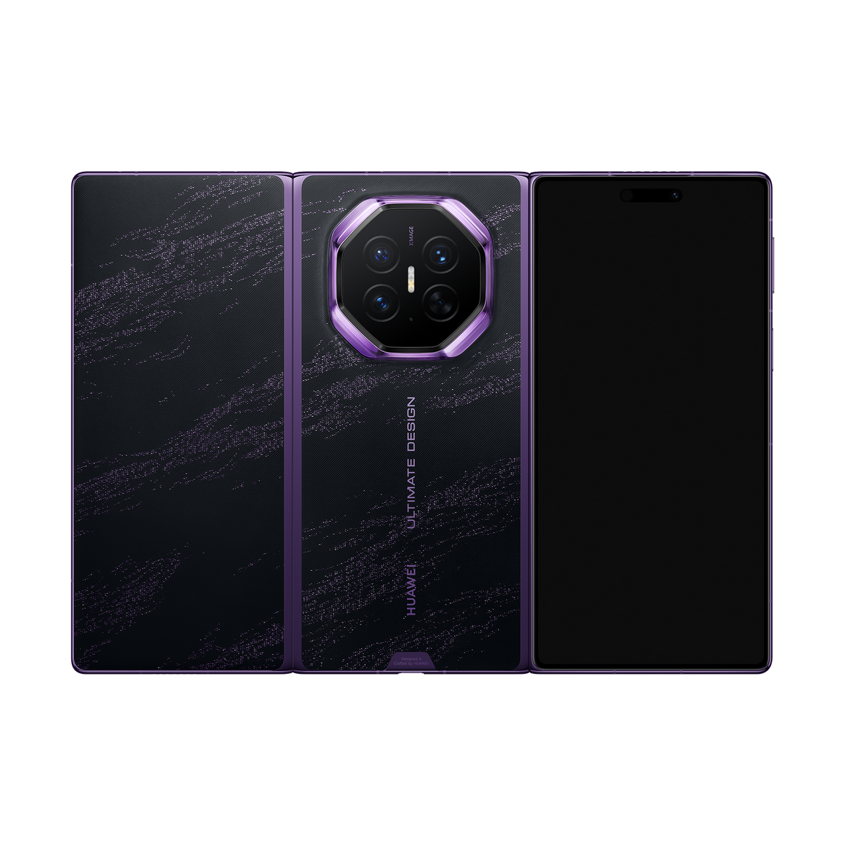 HUAWEI Mate XT 2 ULTIMATE DESIGN in Brocade Purple — unfolded rear view