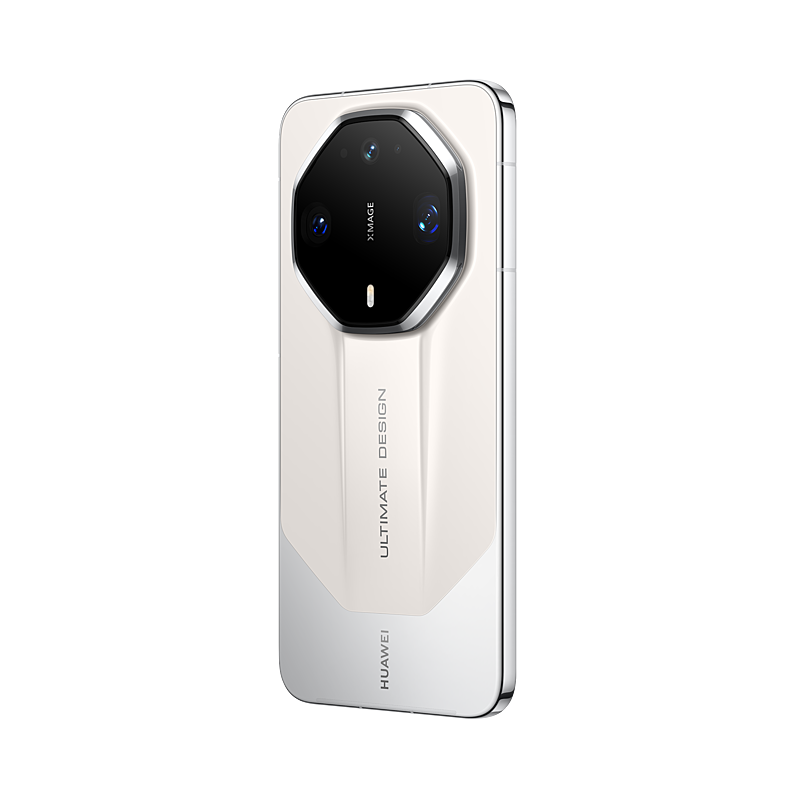 HUAWEI Mate 90 RS ULTIMATE DESIGN, Bright White, rear three-quarter view, angle 1