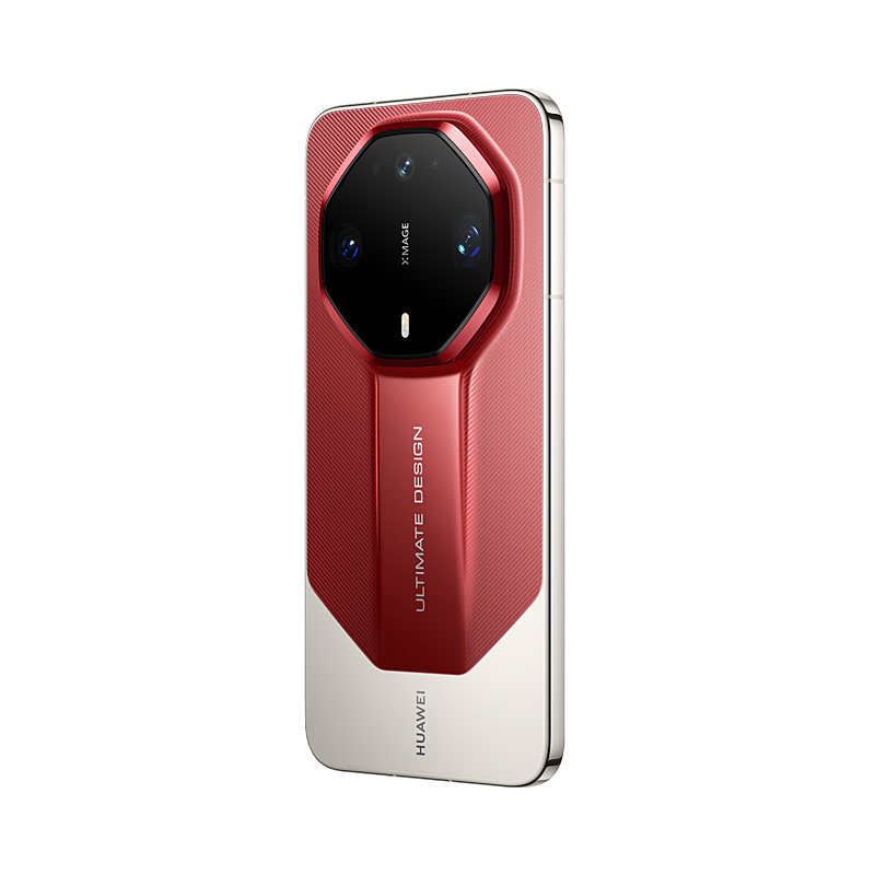 HUAWEI Mate 90 RS ULTIMATE DESIGN, Rui Red, rear three-quarter view, angle 1