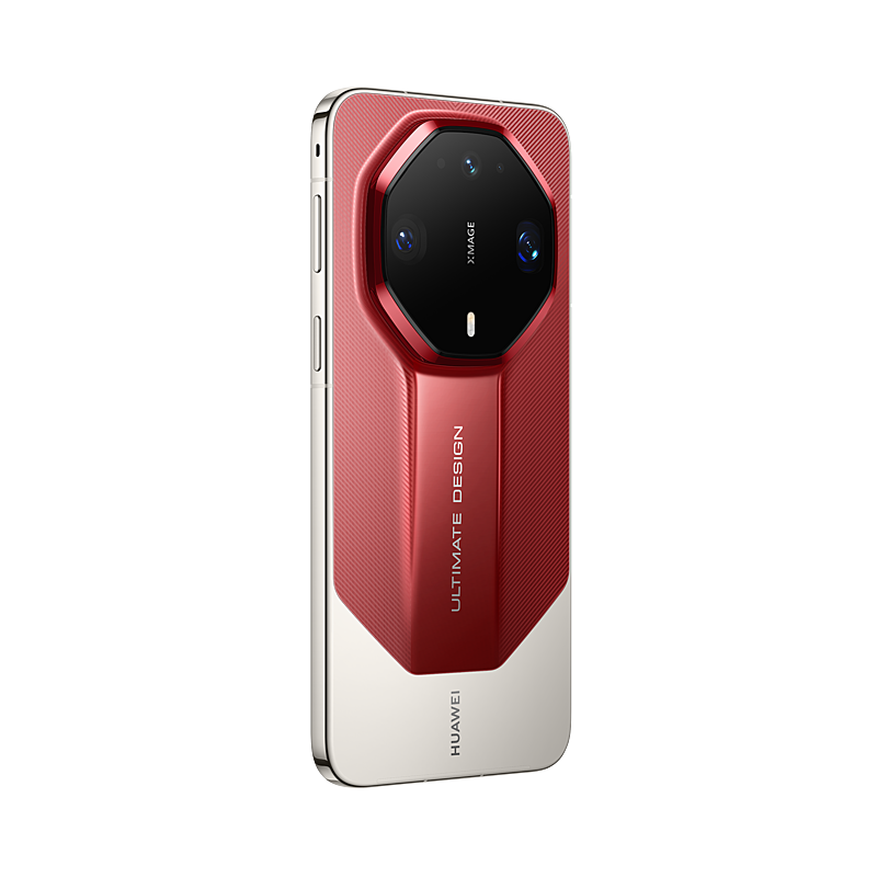 HUAWEI Mate 90 RS ULTIMATE DESIGN, Rui Red, rear three-quarter view, angle 2