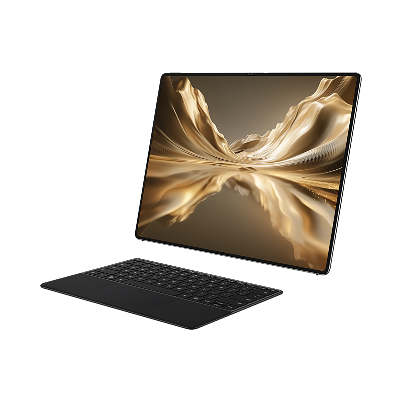 HUAWEI MateBook Fold Kirin X90 Plus Phantom Black, unfolded portrait display with keyboard