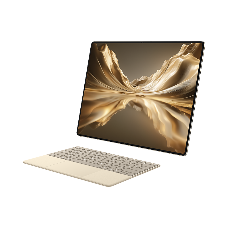 HUAWEI MateBook Fold Kirin X90 Plus Shimmer Gold, unfolded portrait display with keyboard