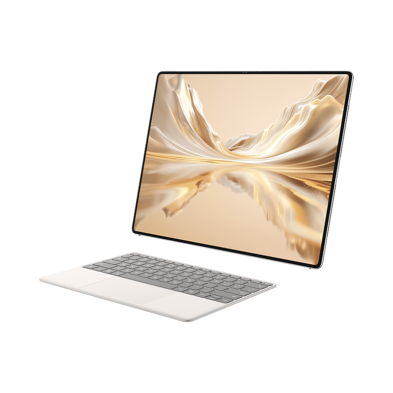 HUAWEI MateBook Fold Kirin X90 Plus Sky White, unfolded portrait display with keyboard