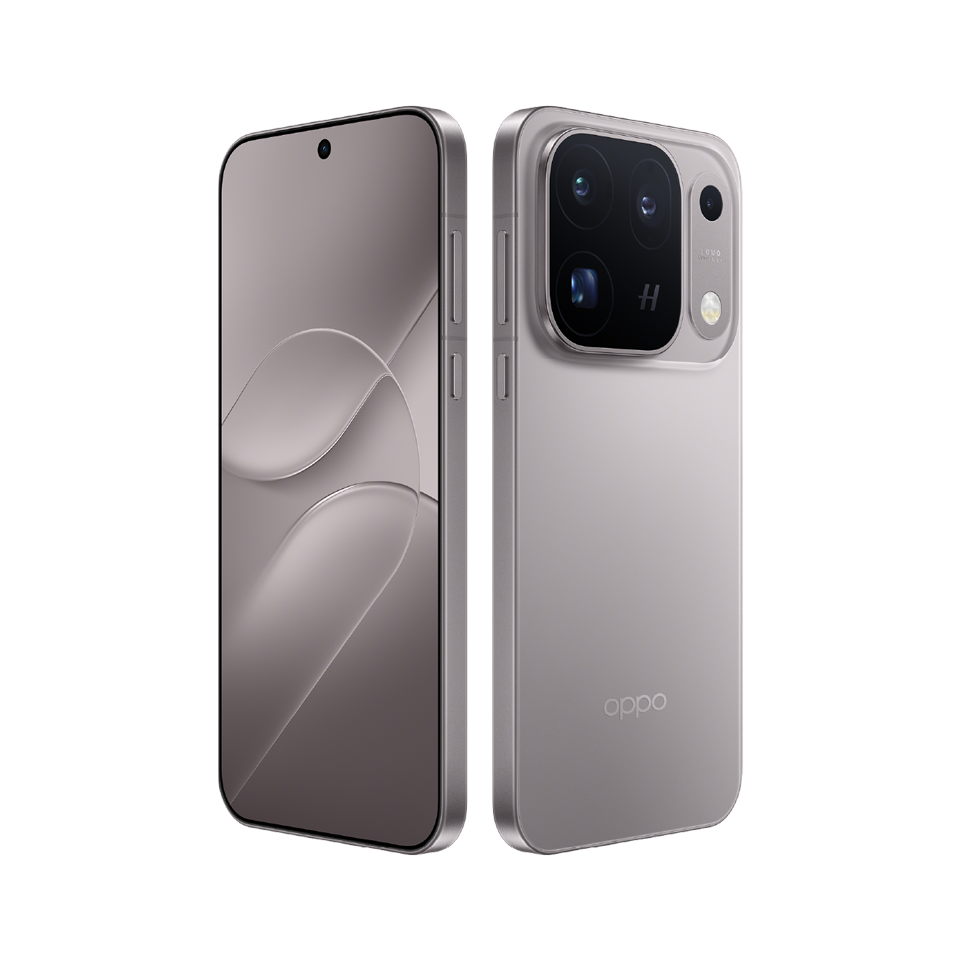 OPPO Find X10 Pro Max Titanium Grey - angled front and rear view