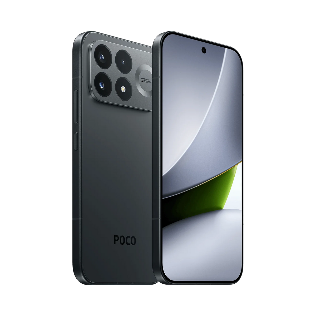 POCO F9 Pro Black, angled front and rear