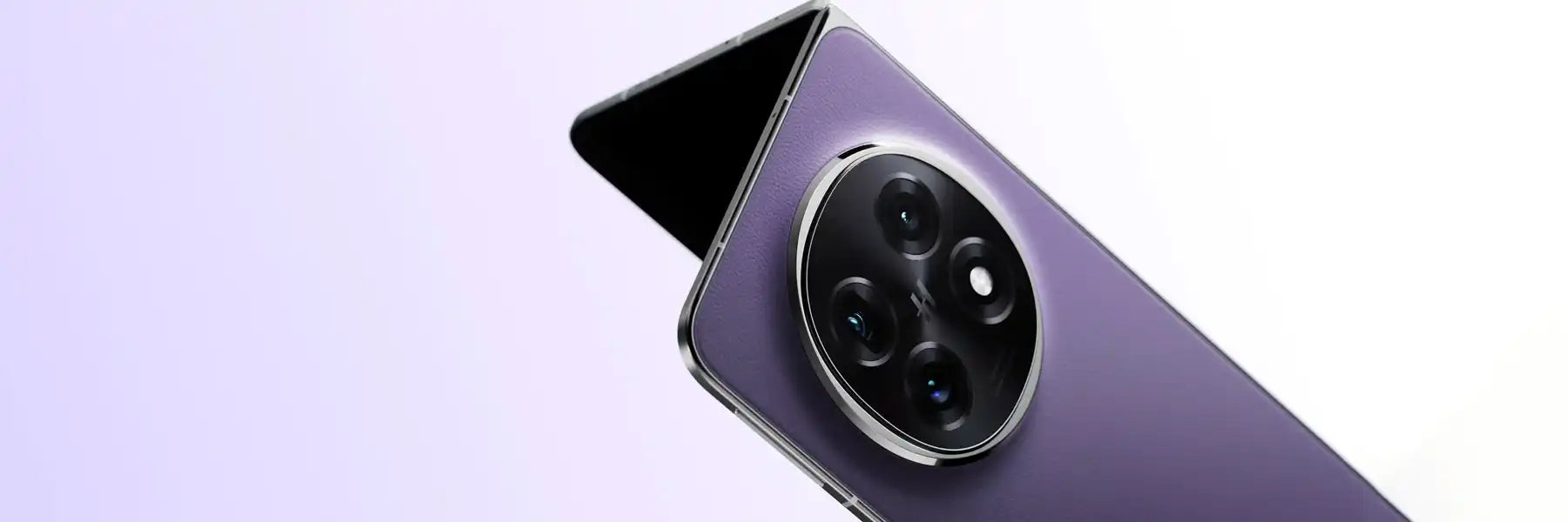 Purple smartphone with circular camera array.