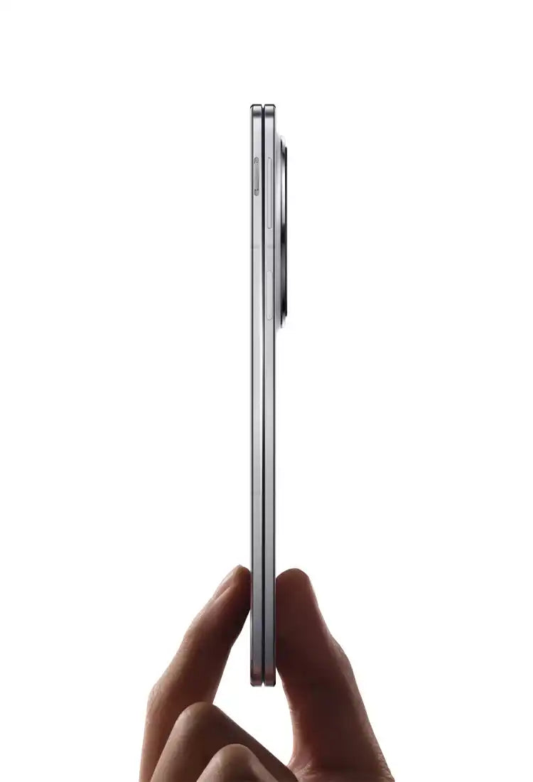 Thin, silver, folding smartphone.